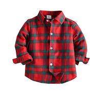 OverDose Boutique Toddler Boys Long Sleeve Winter Autumn Shirt Tops Coat Outwearing For Babys Clothes Plaid White Checke Top (Red, 5-6 Years)