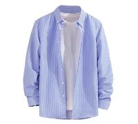 OverDose Boutique White tee Shirts for Men Adult Striped Printed Long Sleeved Shirt (Light Blue, XXXXL)