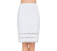 OverDose Boutique Women Pencil Skirt Lace Hollow Out Hem Knee Length Slimming Mini Skirt High Waisted Solid Color Skirt Short Skirts for Summer Boho Holiday Vacation Beach Dresses(White,M)