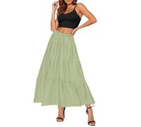 OverDose Boutique Women Skirts Elastic High Waist Maxi Skirts Vintage Solid Color Loose Casual Lace Up Skirt Summer Long Dresses Elegant A-Line Flowy Tiered Ruffle Boho Beach Skirt(B Green,XL)