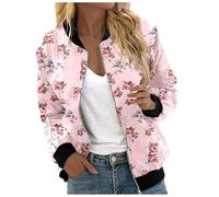OverDose Boutique Women Trendy Casual Zip Up Floral Print Coat Outerwear Lightweight Long Sleeve Fall Workout Running Jacket Dress with Undershirt Outfit (Pink, S)