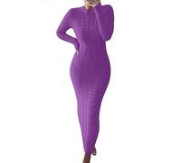 OverDose Boutique Women's Cable Knitted Dress Elegant Round Neck Wrap Jumper Dress Lightweight Solid Color Winter Maxi Dresses Casual Long Sleeve Pullover Dresses Trendy Pullover Sweater(B Purple,M)