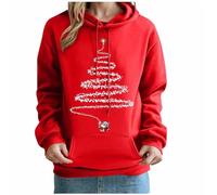 OverDose Boutique Women's Christmas Hoodie Graphic Print Drawstring Hoody Jumper Ribbed Cuff Long Sleeve Sweatshirt with Hood Round Neck Casual Hoodies Comfy Basic Pullover Sportswear (Red,XXL)