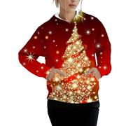 OverDose Boutique Women's Christmas Hoodie Long Sleeve Round Neck Sweatshirts with Hood Graphic Print Fashion Hoodies Loose Lightweight Hoody Casual Comfy Pullover Top with Pocket(Blue,S)