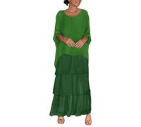 OverDose Boutique Women's Cotton Ruffle Tiered Oversized Half Sleeves Baggy Flowy Casual Maxi Dress Artistic Loose Dress Casual Fit Dress (Green, L)