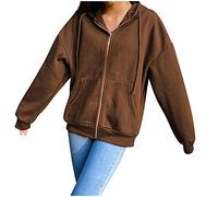 OverDose Boutique Womens Hoodies Zip Up Plain Hoodie Long Sleeves Drawstring Casual Hoodie Jackets Lightweight Loose Fit Sportswear Fashion Solid Color Cardigans Tops With Pockets(A Coffee,XL)