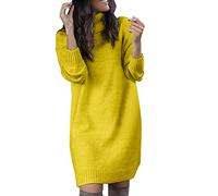 OverDose Boutique Women's Jumper Dresses Autumn and Winter Warm Sweater Dress High Collar Long Sleeve Knitted Mini Dresses Trendy Baggy Solid Color Pullover Dress Casual Knitwear(Yellow,XL)