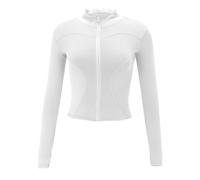 OverDose Boutique Women's Running Slim Full Zipper Stand Up Collar Fitness Casual Short Sleeve Sports Workout Jacket Work Out Shirt Long Sleeve (White, S)