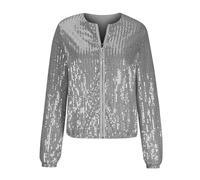 OverDose Boutique Women's Sequin Jcaket Full Zip Shiny Jcakets Fashion Solid Color Coat Casual Loose Outerwear Performance Costume Lightweight Going Out Clothes Streetwear (Grey,M)