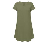 OverDose Boutique Women's Short Sleeved Solid Color V Neck Long Casual Plus Size Top Women Maxi Dresses Summer (Green, M)