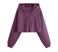 OverDose Boutique Womens Zip Up Hoodie Drawstring Long Sleeve Sweatshirt Solid Colour Lightweight Hoodies Casual Hoody Loose Tracksuit Outerwear Cropped Jackets with Pockets(A Purple,S)