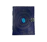 OVERDOSE Purple Mundra Stone Leather Journal With Brass C-Lock - Handmade Unlined Paper Leather Bound Journal | Sketchbook & Notebook - Drawing Journal - 6 x 8 inches | 15 x 20 cm | A5
