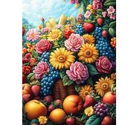 Overflowing Fruit Basket in A Flower Garden 300-piece Jigsaw Puzzle Set Wildlife Pet Family Puzzle Lovers Brain Training Indoor Game Family Game Night Summer Gift Durable Board 300 PCS