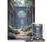 Overgrown Asian Temple Ruins with Lanterns 1000 Piece Jigsaw Puzzles for Teenagers Jigsaw Logic Ability Toy Soft Relax Accurate Cut Cherished Gift (38x52cm)