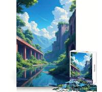 Overgrown Ruins by The River for Adults 1000 Piece Puzzle Mind Challenge Toy Calm Escape Quality Cut Art Collection Piece (50x75cm)