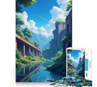 Overgrown Ruins by The River for Adults 1000 Piece Puzzle Mind Challenge Toy Calm Escape Quality Cut Art Collection Piece (50x75cm)