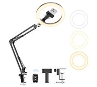 Overhead Camera Mount with Ring Light Phone Holder,10" LED Ring Light for Desk with Stand and Remote for iPhone,Phone Tripod with Light for Video Recording TikTok Live Stream Cooking Kitchen Vlogging