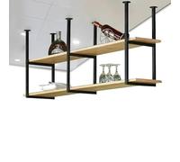Overhead Ceiling Shelf Rack, 2-Tier Wall Mounted Storage for Kitchen Spice Pots & Pans, Floating Plant Stand & Bookshelf, Wooden Shelving Unit (120x30x80cm)