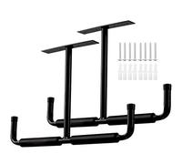 Overhead Garage Storage Hooks Rack Ceiling Mounted, Heavy Duty Utility Hooks Ladder Hanger for Hanging Hose Pipe Lumber & Other Bulky Items (2 Pack, Black)