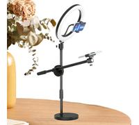Overhead Phone Mount - Adjustable Tabletop Mount System | LED Ring Light Holder - ABS USB Powered Phone Support With White Warm Light Modes For Live Streaming Food Photography Beauty Recording At Home