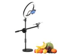 Overhead Phone Mount - Desktop Photo Stand with LED Ring Light, Flexible Articulating Arm, Multi-Mode White Warm Lighting, USB Powered Mobile Holder, Stable Video and Photography Tool Vlog Tutorials O