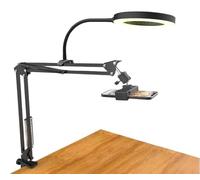 Overhead Phone Mount with Dimmable Ring Light, Flexible Arm Desk Clamp Tripod Holder for Video Recording, Live Streaming, Cooking & Crafting