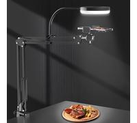 Overhead Phone Stand Recording with Selfie Ring Light, Desk Overhead Tripod Mount for Camera and Phone, Camera Arm Compatible with iPhone Sony A6000 YouTube Tiktok Video Cooking Photography