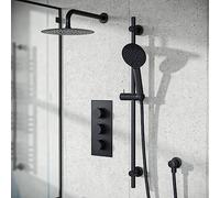 Overhead Rainfall Shower Matt Black Thermostatic Mixer Valve and Handheld |Temel