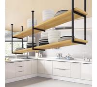 Overhead Storage Shelf - Ceiling-Mounted Kitchen Pot & Pan Rack, Floating Wooden & Metal Shelves, Decorative Hanging Shelving Units, 60/80/100/120/150cm (60x30x80cm)