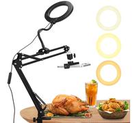 Overhead Tripod for phone with Ring Light, Adjustable Phone Mount Stand 3 Light Colors+10 Brightnesse, Desk Phone Stand with Dimmable LED Ring Light for YouTube Live Stream Cooking