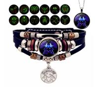 Overhil1s Bracelet Zodiac Manifestation, Adjustable Zodiac Signs Spirit Bracelet & Necklace Pendant, 12 Constellation Bracelets Glow in the Dark for Men Women Girls Jewelry Gifts Set(5-Gemini)