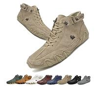 Overhil1s Italian Handmade Suede High Boots - Beck Shoes Men Waterproof Casual Sneakers, Mens Non-Slip Breathable Outdoor All Season High Top Chukka Boots(Khaki,50 EU)