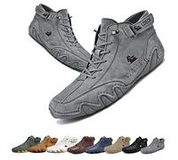 Overhil1s Italian Handmade Suede High Boots - Beck Shoes Men Waterproof Casual Sneakers, Mens Non-Slip Breathable Outdoor All Season High Top Chukka Boots(grey,44 EU)