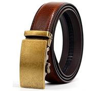 Overhil1s Mens belt, Business Ratchet Belt Men's Leather Belt Designer Luxury Alloy Automatic Buckle Brown Strap 43"-51" (Belt Length : 130, Color : Gold)