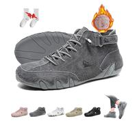 Overhil1s Women Italian Handmade Soft Suede High Boots Outdoor Waterproof Lightweight Ultra-Comfort Beck Shoes Non-Slip Minimalist Casual Sneakers Hiking Barefoot Boots(Gray Velvet,37 EU)