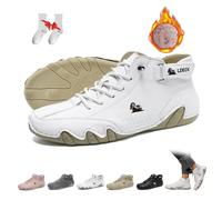 Overhil1s Women Italian Handmade Soft Suede High Boots Outdoor Waterproof Lightweight Ultra-Comfort Beck Shoes Non-Slip Minimalist Casual Sneakers Hiking Barefoot Boots(White Velvet,39 EU)