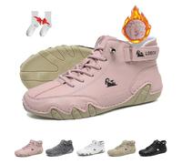 Overhil1s Women Italian Handmade Soft Suede High Boots Outdoor Waterproof Lightweight Ultra-Comfort Beck Shoes Non-Slip Minimalist Casual Sneakers Hiking Barefoot Boots(Pink Velvet,35 EU)