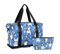 Overized Travel duffel bag Carry on port Training for Hiking 2 Pc et, cute little dogs blue