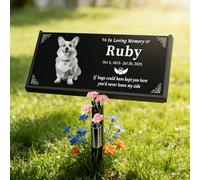 Overket Personalized Pet Memorial Stone, Custom Dog & Cat Headstone, Laser Engraved Black Granite Grave Marker, Outdoor Dog Tombstone with Photo, Pet Memorial Plaque for Loss of Dog, Sympathy Gifts