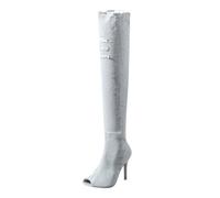 Overknee Boots Women's Denim Boots Peep Toe Women's Boots Knee-High Western Boots High Heels Boots Denim Cowboy Boots Ripped Long Shaft Stiletto Boots Autumn Summer Boots, sky blue, 5 UK