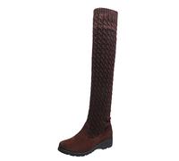 Overknee Boots Women's Knitted Socks Boots Knee-High Boots Women's Boots Winter Boots Warm Long Shaft Boots Non-Slip Slip Boots Half Boots Winter Boots Slip-On Boots Work Boots, Wine Red, 38 EU