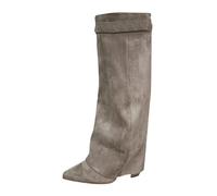 Overknee Boots Women's Shark Boots Black Boots Slouchy Boots Pointed Toe Platform Heel Long Shaft Knee High Winter Warm Leather Fashion Comfort Boots Women's Black Wide Shaft Boots, gray, 8 UK