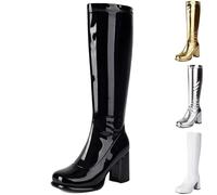 Overknee Platform Boots with Zip for Women - Alien Costume Silver Overshoes, Costume Accessories, Disco Fever, Fancy Dress Costumes Women, black, 6 UK
