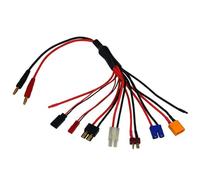 Overlander 8-in-1 Multiple Charge Lead with 4mm Gold Input, Compatible with JR/Futaba/JST-BEC/Traxxas/Tamiya/Deans/EC3/XT60, 30cm Silicone Cable