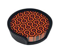 Overlook Hotel Carpet The Shining Drinks Coasters with Holder Set of 6 Round Pu Leather Cups Mat Pad Tabletop Protection Mat for Home Kitchen Office Decor
