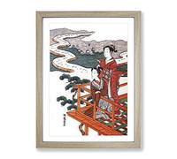Overlooking The Fields By Isoda Koryusai Asian Japanese Framed Print | A3 Oak Framed Wall Art | Ready to Hang | Asian Nature Picture | Living Room Bedroom Lounge Office