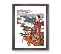 Overlooking The Fields By Isoda Koryusai Asian Japanese Framed Print | A4 Walnut Framed Wall Art | Ready to Hang | Asian Nature Picture | Living Room Bedroom Lounge Office