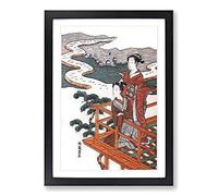 Overlooking The Fields by Isoda Koryusai Framed Print | A2 Black Framed Wall Art | Ready to Hang | Modern Nature Picture | Living Room Bedroom Lounge Office