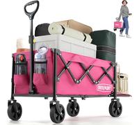 Overmont 100L Festival Camping trolley on Removable wheels - Pull Along Collapsible Wagon Cart with Adjustable Handle - 220LBS/100kg Large Capacity for Beach Garden Picnic Shopping,Sports, pink