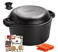 2 in 1 Cast Iron Dutch Oven with Cookbook Recipe 5 QT Dutch Oven Pot +